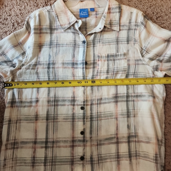 Care bears logo, women's lightweight flannel, size med. Gray, cream, button-up - Picture 10 of 10